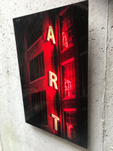 Red Neon Light  "ART" Cincinnati Architecture Building Sign